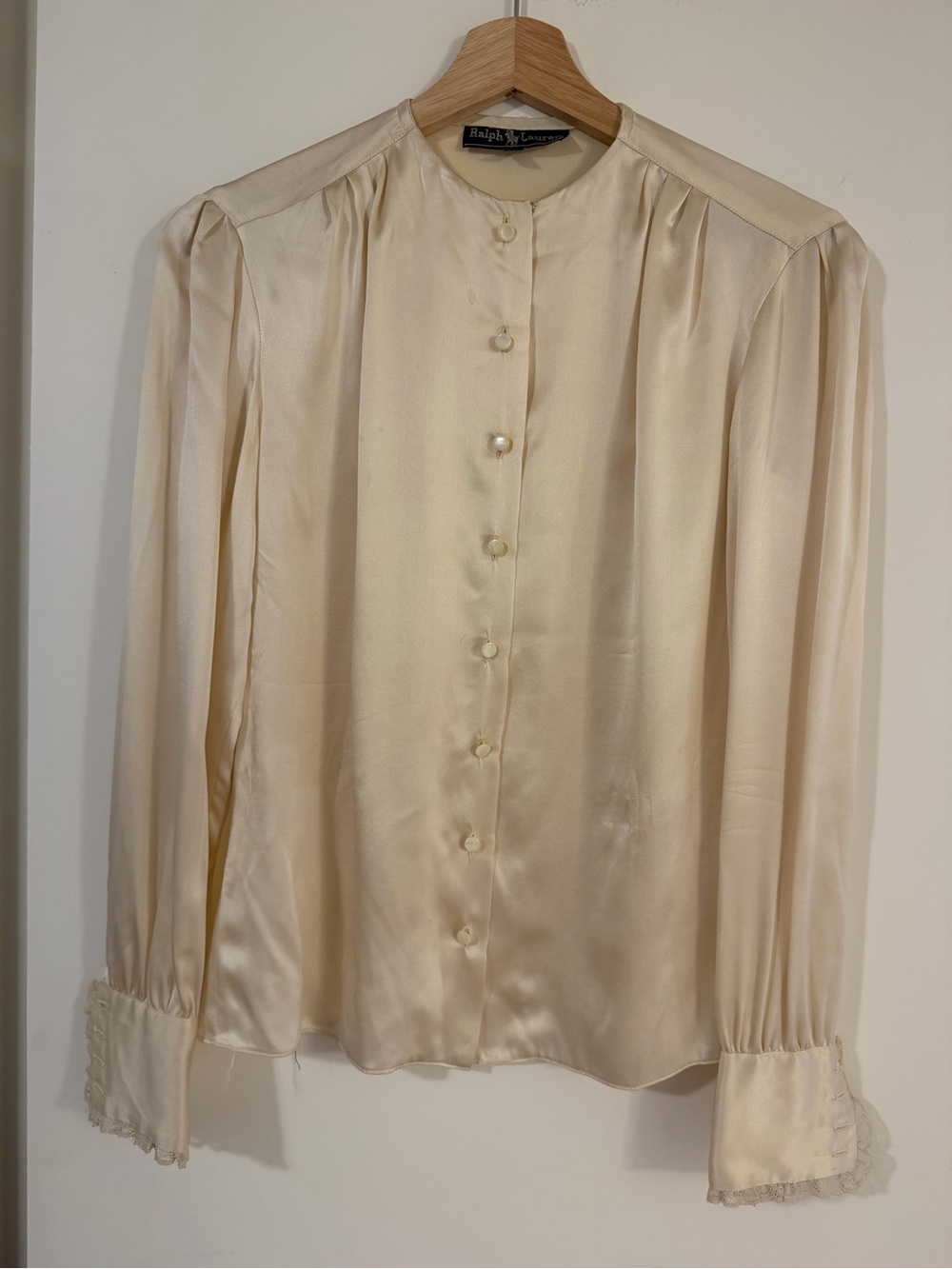 Ralph Lauren 100% Silk Button-Front Cream Blouse